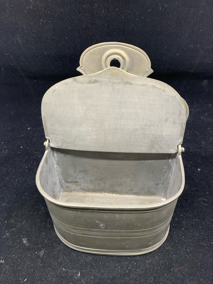 ANTIQUE PEWTER HANGING SALT BOX- SIGNED ITALY.