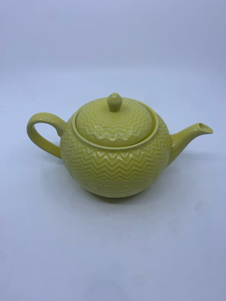 YELLOW TEXTURED "TEA" TEA POT.