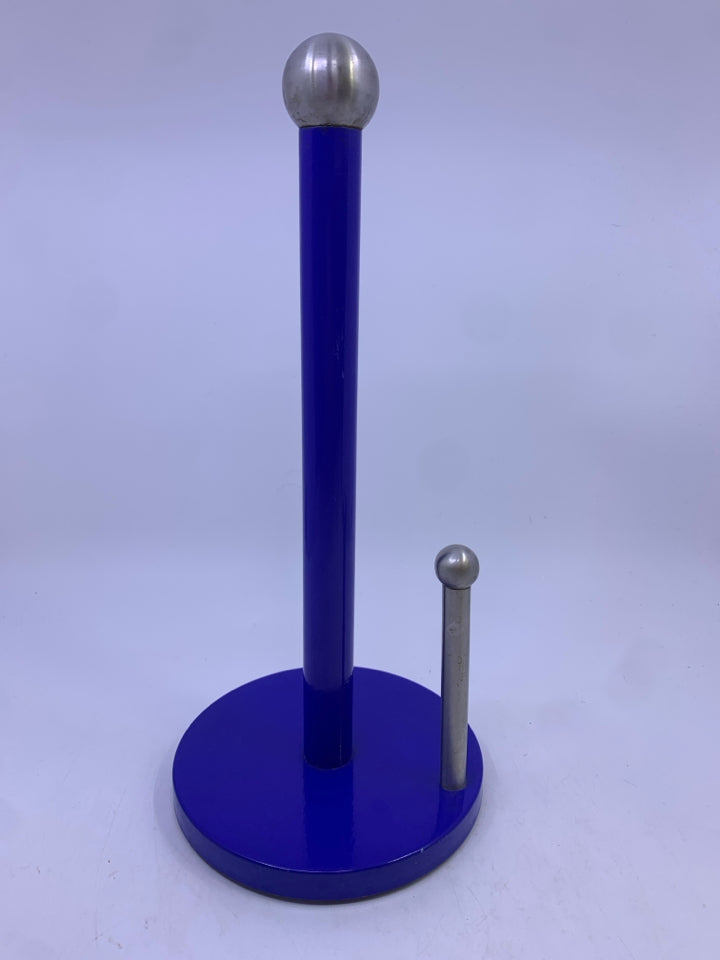 BLUE METAL PAPER TOWEL HOLDER.