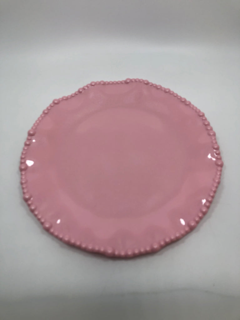 4 PINK MELAMINE PLATES W/BEADED EDGE.