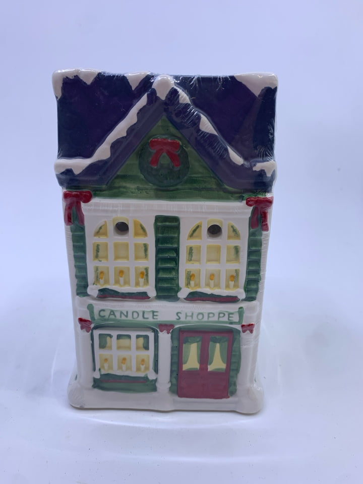 NIP CERAMIC CANDLE SHOPPE TEA LIGHT HOLDER YANKEE CANDLE + 3 SCENTS.