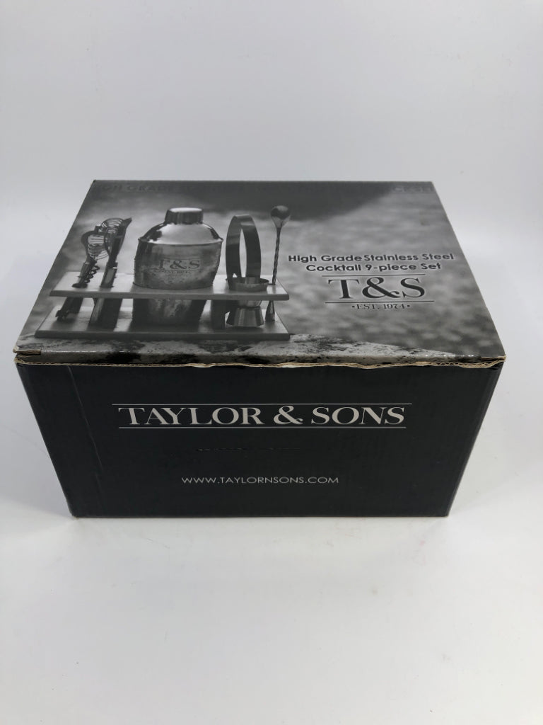 NIB STAINLESS STEEL 9PC COCKTAIL SET TAYLOR&SONS.
