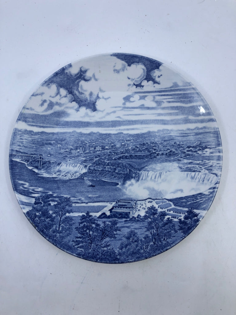 BLUE/WHITE NIAGARA FALLS SERVING PLATE- JG MEAKIN.