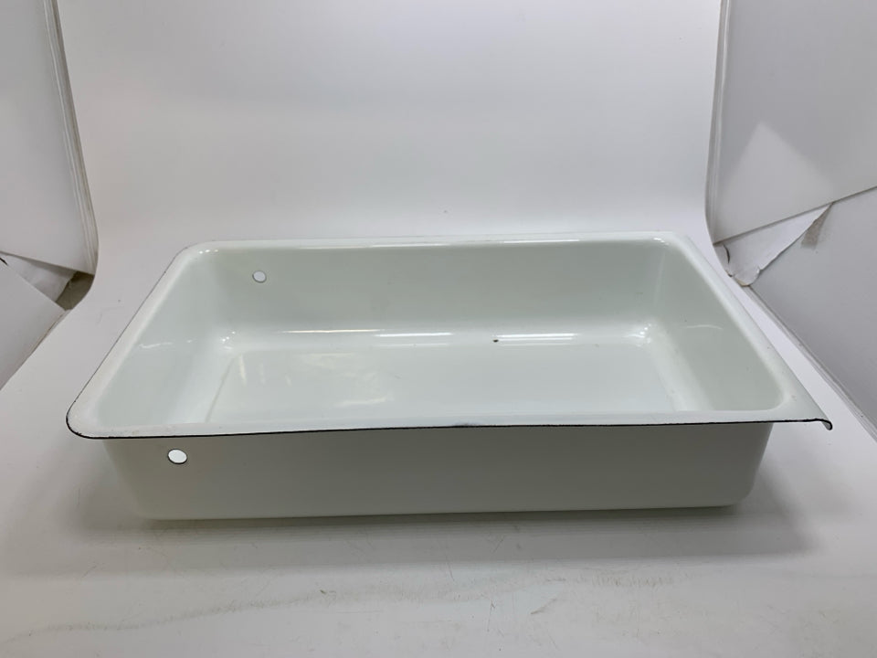 WHITE RECTANGLE ENAMEL STORAGE BIN.