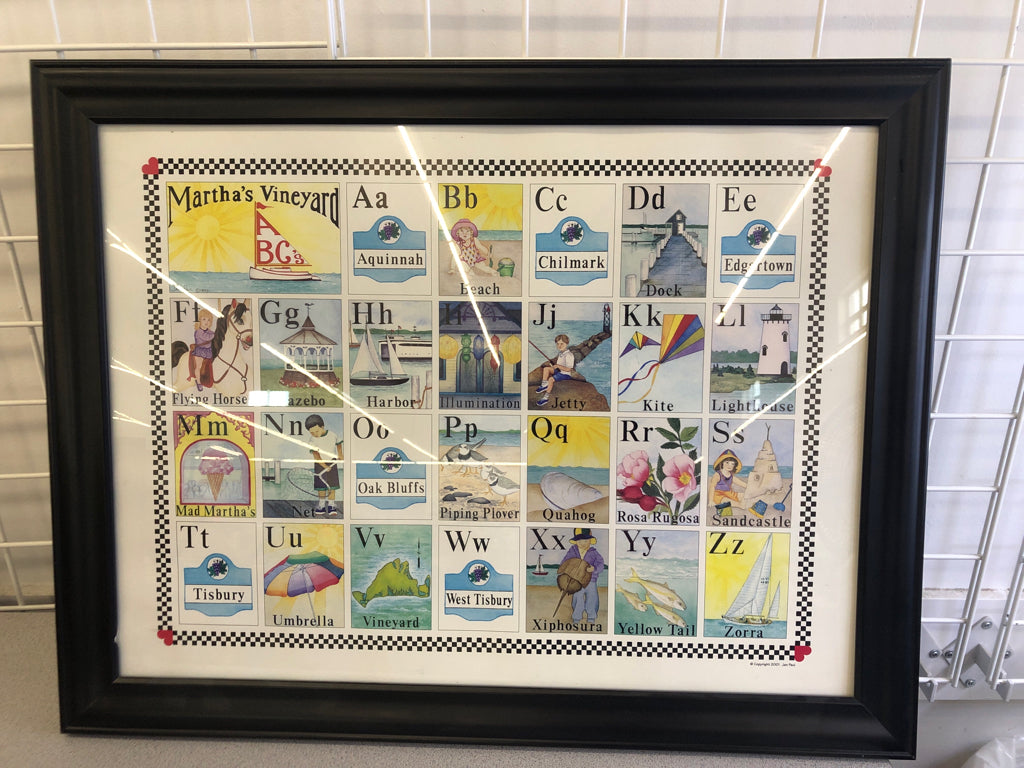 MARTHA'S VINEYARD ABCS IN BLACK FRAME WALL ART.
