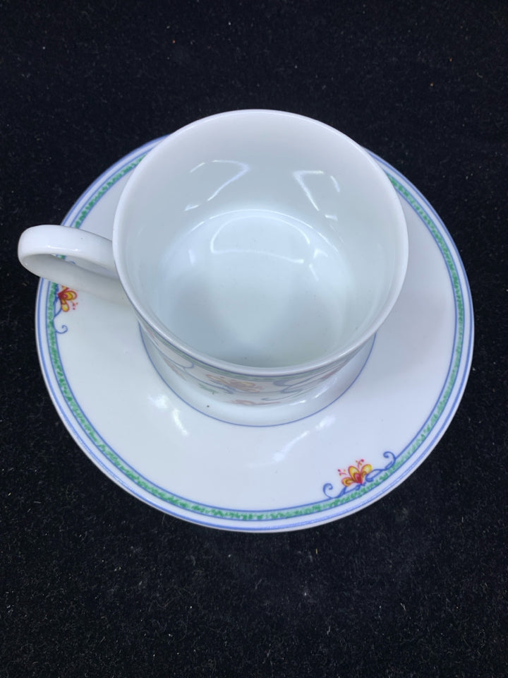 COVENTRY BLUE AND ORANGE FLORAL TEACUP AND SAUCER.