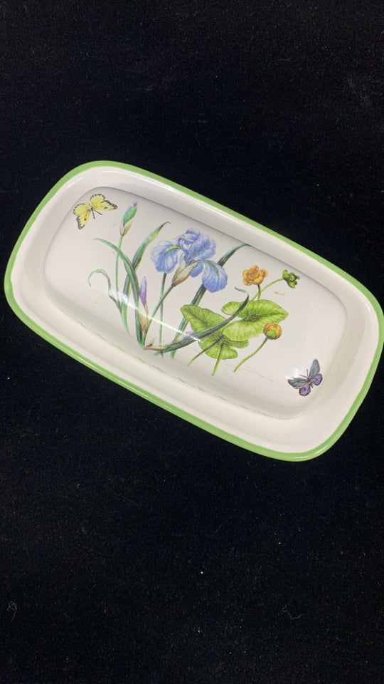 GARDEN BLOOM STONEWARE BUTTER DISH.