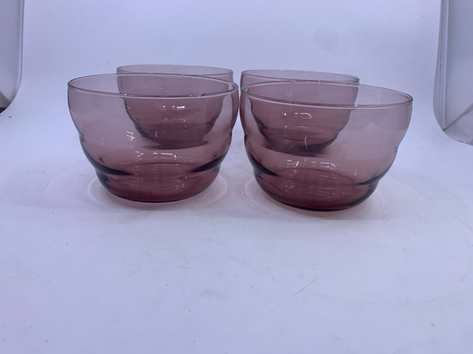 4 RIBBED PURPLE BOWLS.