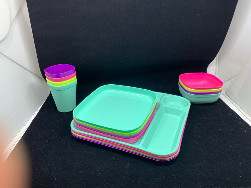 23 PC COLORFUL KIDS MEAL TRAY SET - TRAY, BOWLS, PLATES, SILVER WARE,