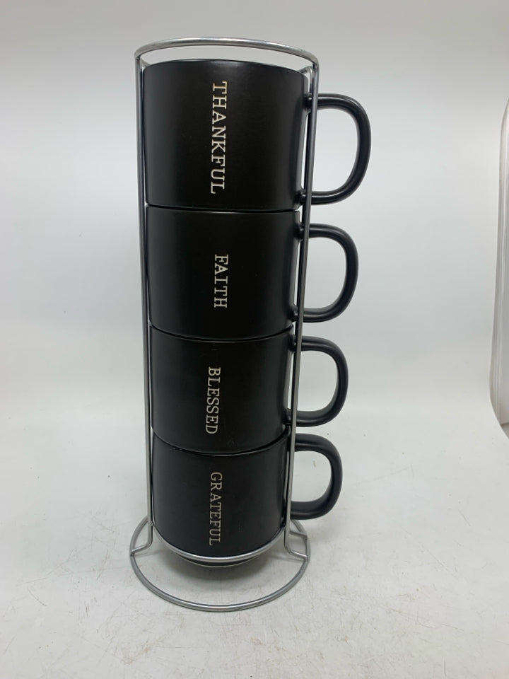 4 STACKING MUGS IN HOLDER.
