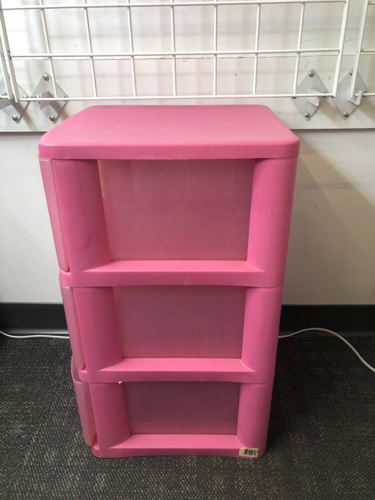 PINK SPARKLE 3 DRAWER PLASTIC ORGANIZER.