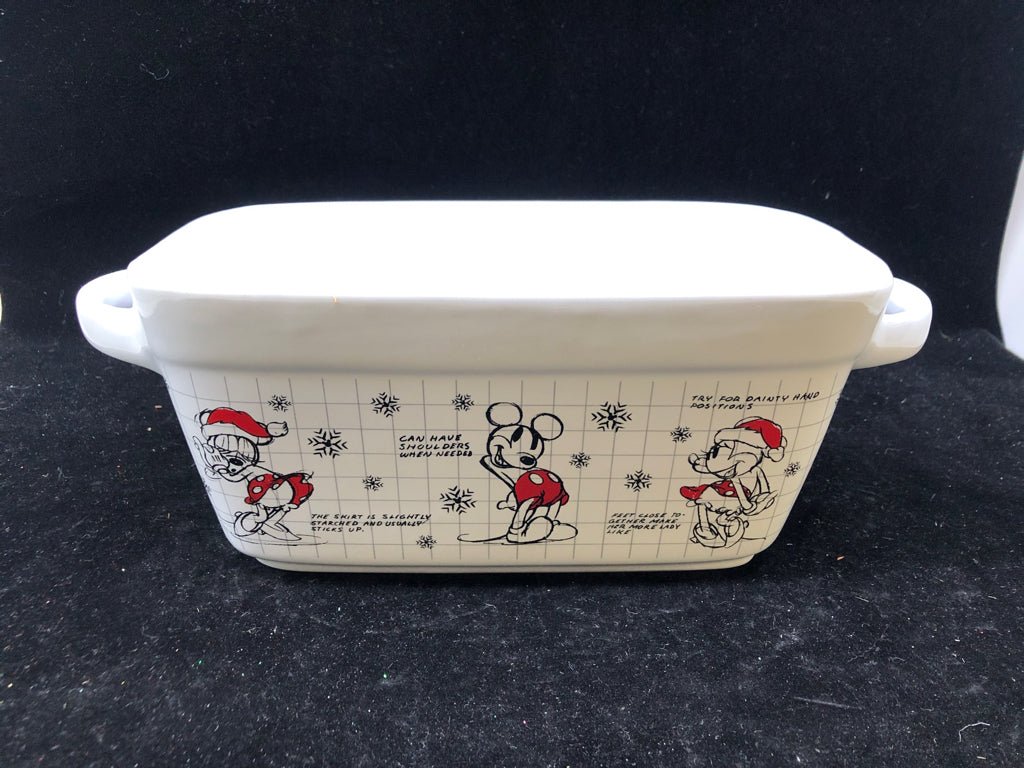 MICKEY AND MINNIE SANTA SKETCH ART LOAF PAN W HANDLES.
