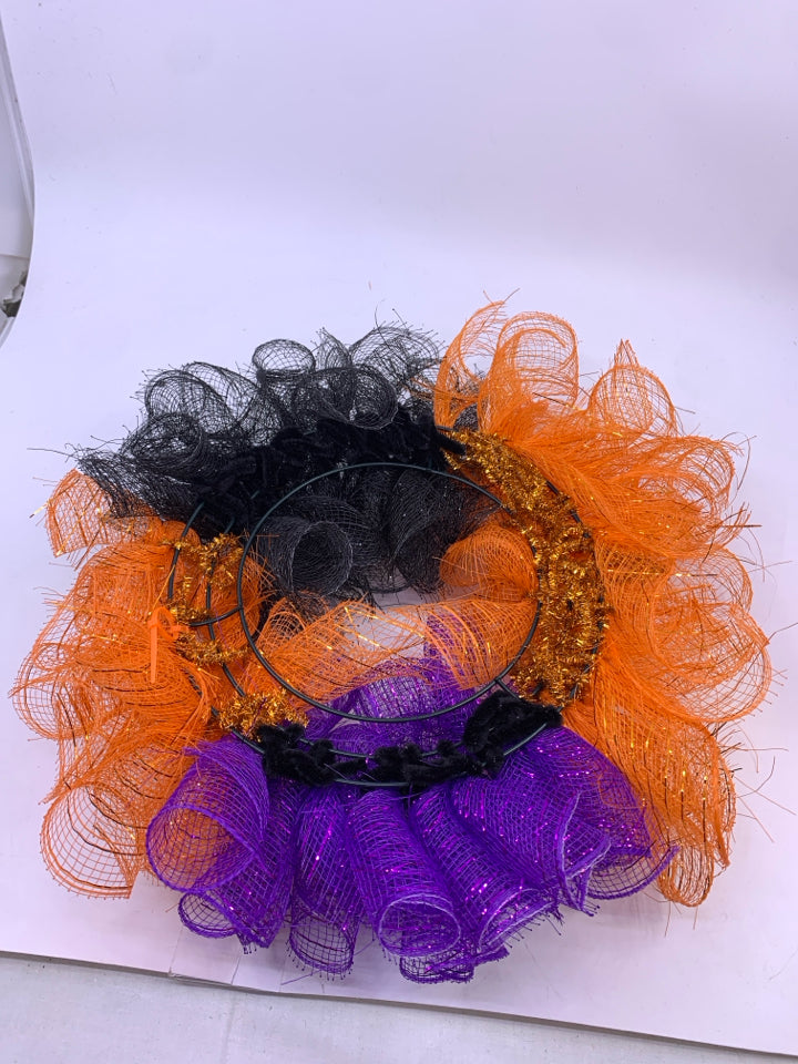 HALLOWEEN RIBBON WREATH PURPLE,BLACK,ORANGE.