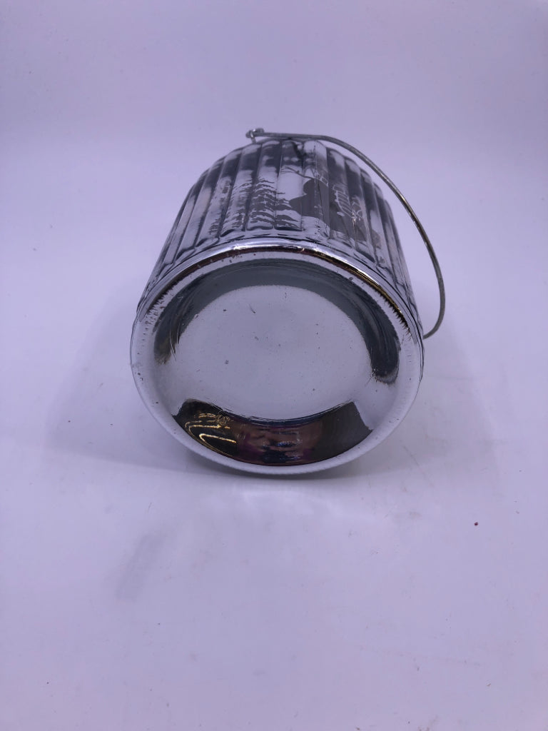 COLOR CHANGING MERCURY GLASS SNOWMAN LANTERN.