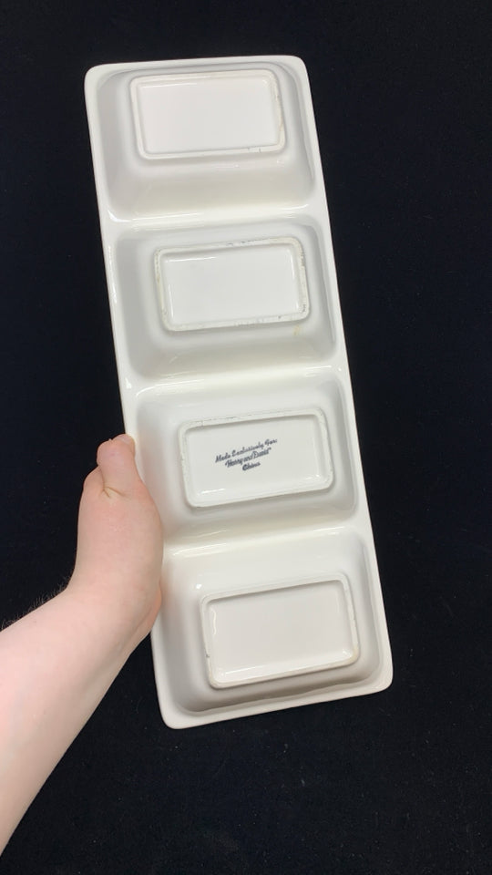 4 SPOT CERAMIC TRAY W/FLOWERS AND BUTTERFLIES.