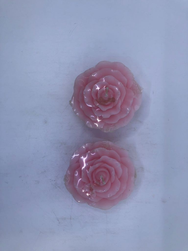 2 PINK ROSE CANDLES 3"