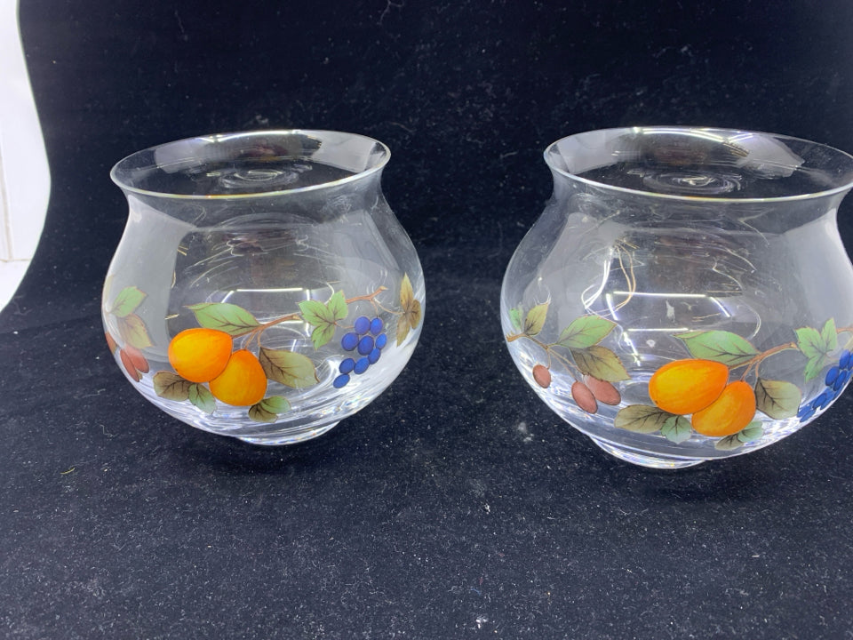 2 FRUIT GLASS CANDLE HOLDERS.