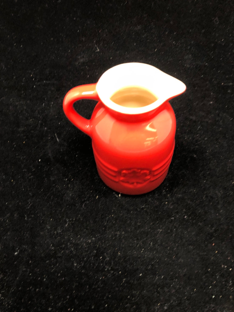 CHERRY RED STONEWARE SYRUP JUG - LE CREUSET.