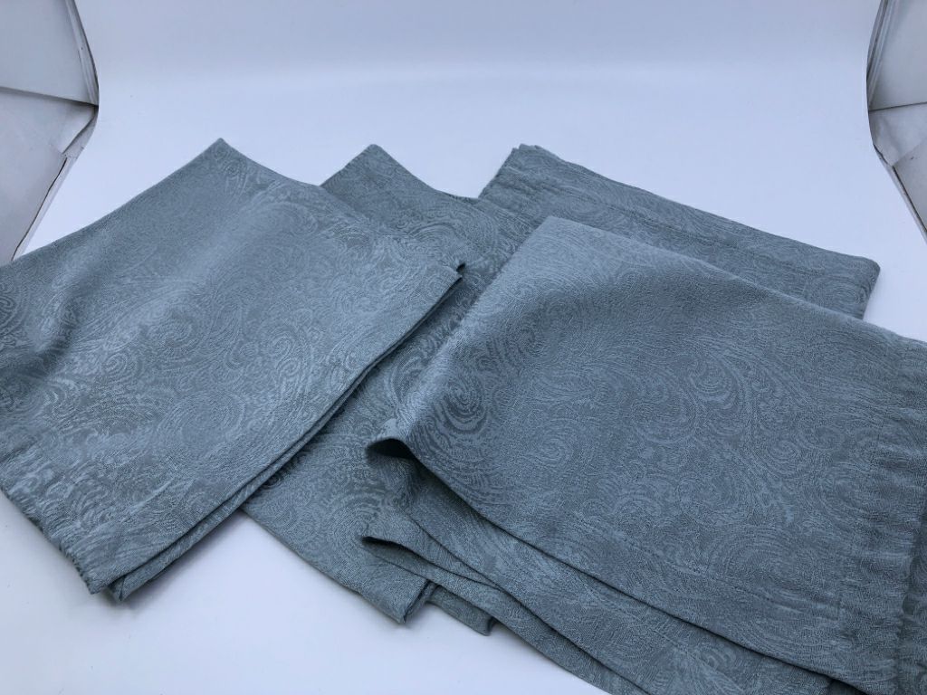 4 LIGHT BLUE WATERFORD NAPKINS W PAISLEY PATTERN.