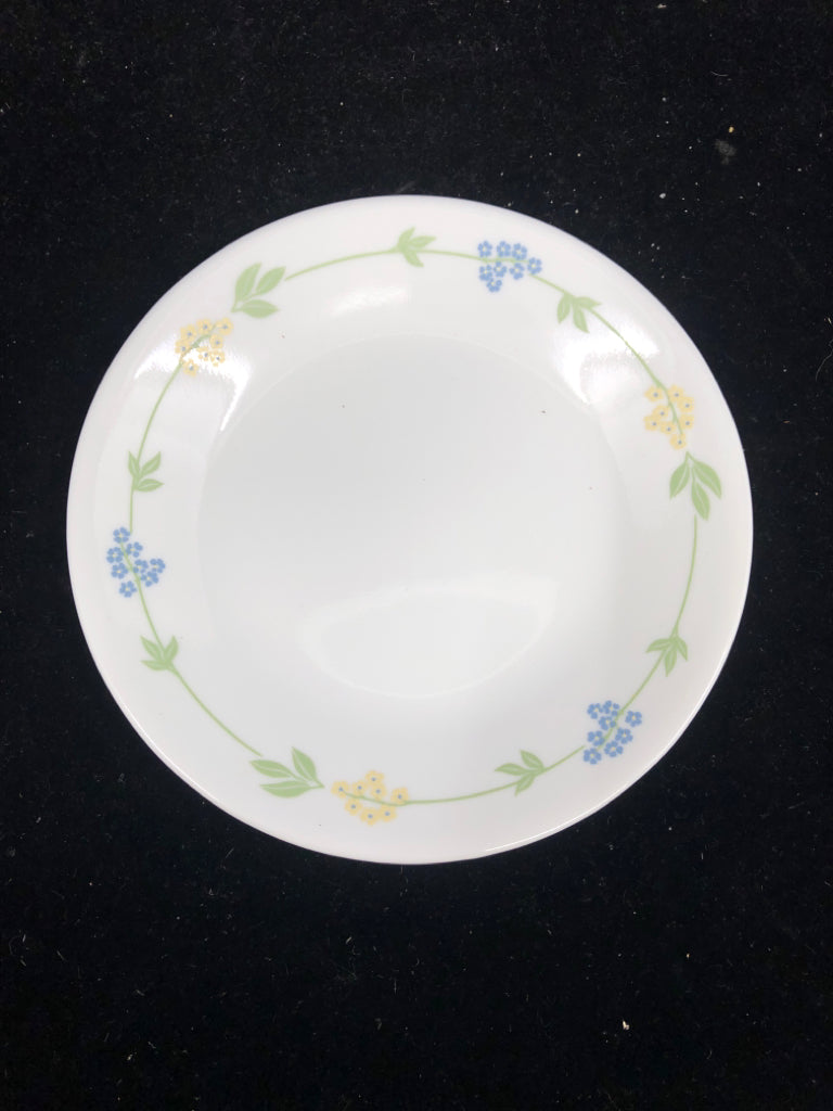 12 PC YELLOW AND BLUE FLORAL CORELLE DISH SET.