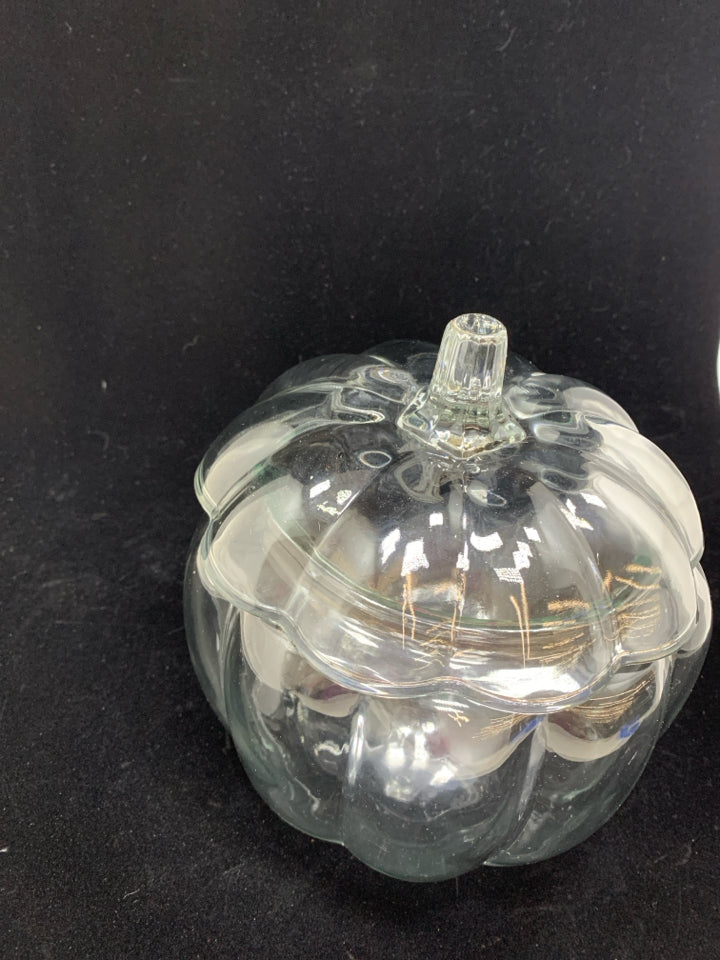 CLEAR GLASS PUMPKIN JAR.