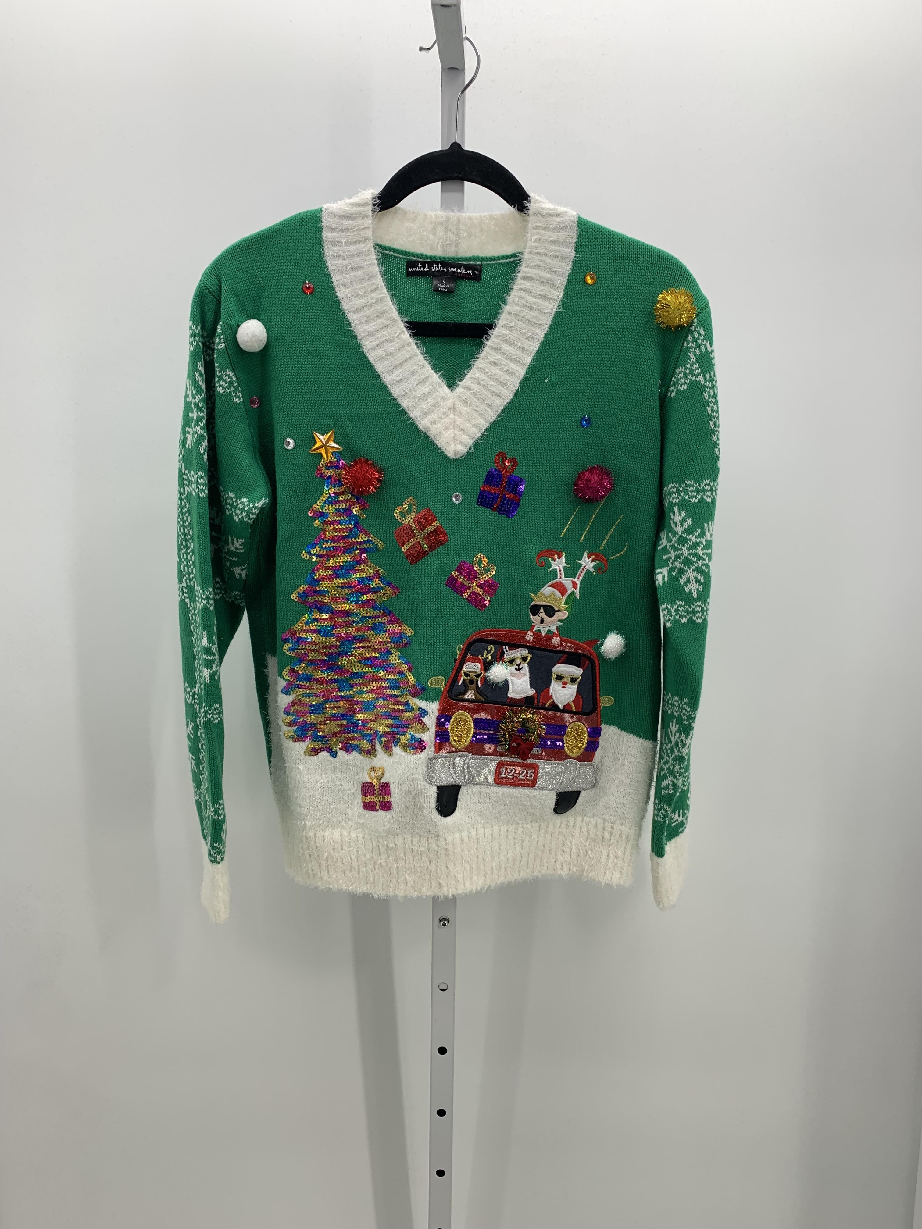 SEQUINS TREE AND PRESENTS LONG SLV SWEATER.