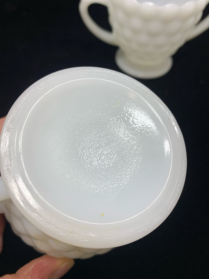 2PC VTG BUBBLE MILK GLASS SUGAR/CREAMER SET.