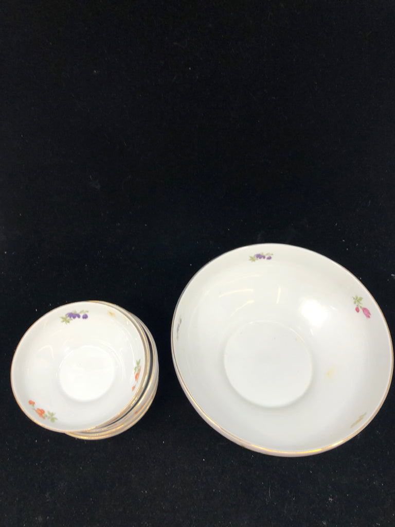6PC VTG FLORAL SERVING BOWL SET- 1 LARGE BOWL, 5 SMALL BOWLS.