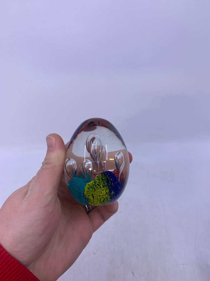 BLOWN GLASS EGG SHAPED COLORFUL.