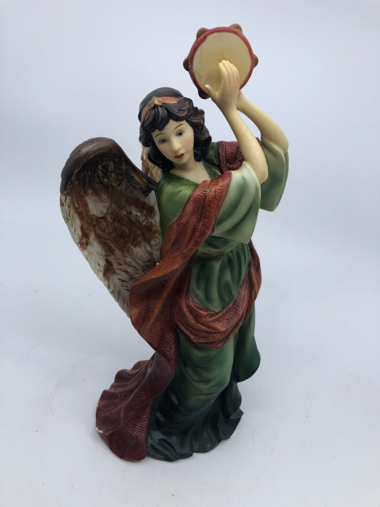 VTG ANGEL IN GREEN DRESS PLAYING TAMBOURIN.