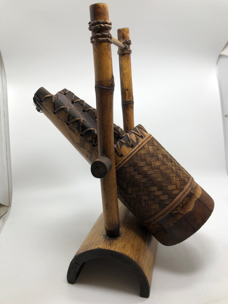 VTG HAND-CRAFTED BAMBOO ROCKING WINE BOTTLE HOLDER.