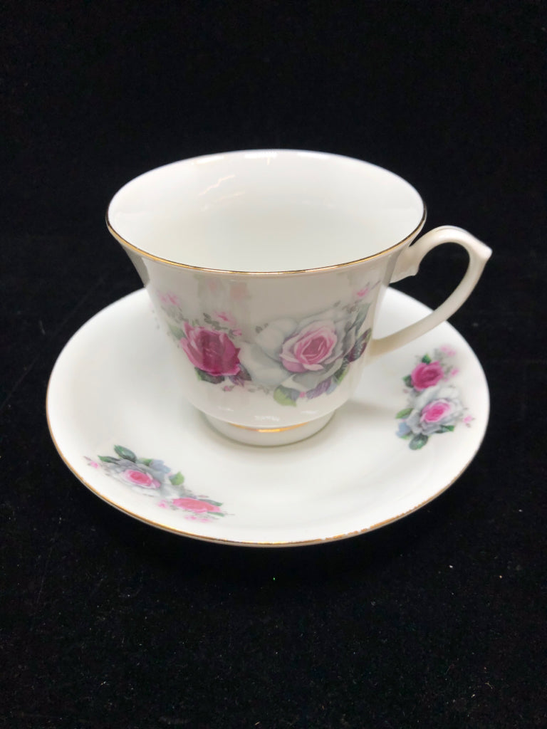 GRAY ROSE TEA CUP & SAUCER.