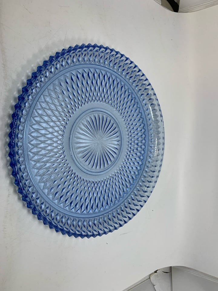 BLUE BLUE GLASS STUDDED TEXTURED PLATTER.
