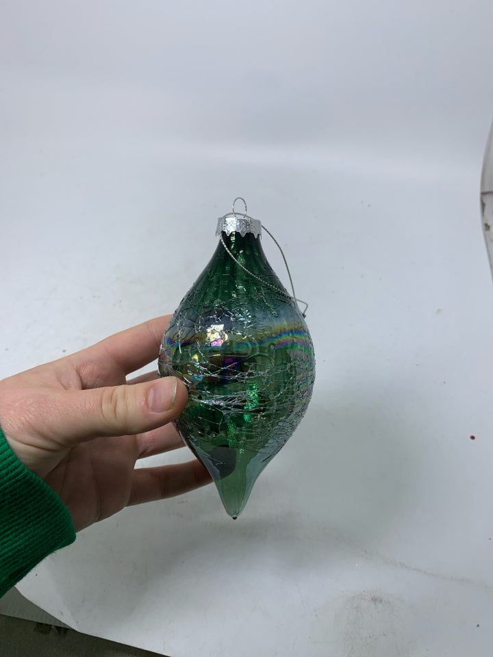 OIL SLIK TEXTURE BLOWN GLASS ORNAMENT.