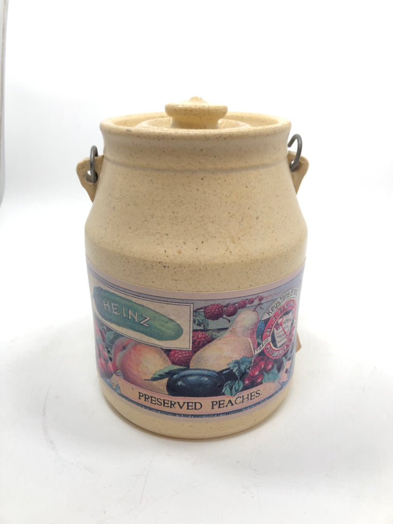 VTG STYLE HEINZ PEACHES STONEWARE CROCK.