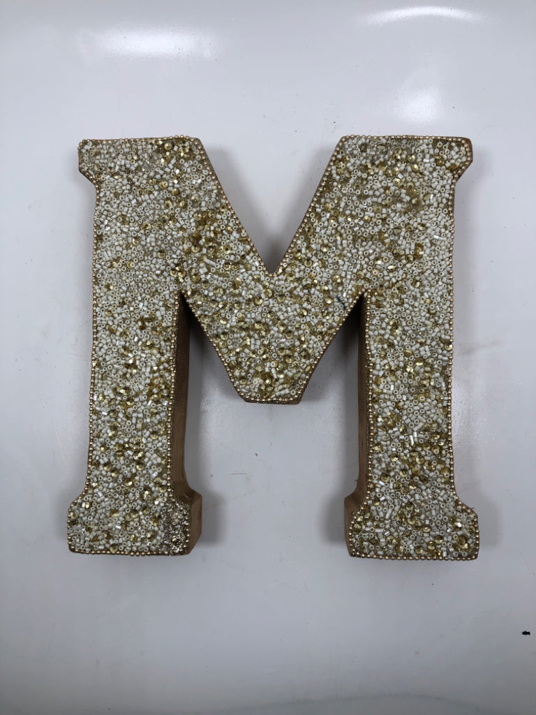 WHITE/GOLD BEADED "M".