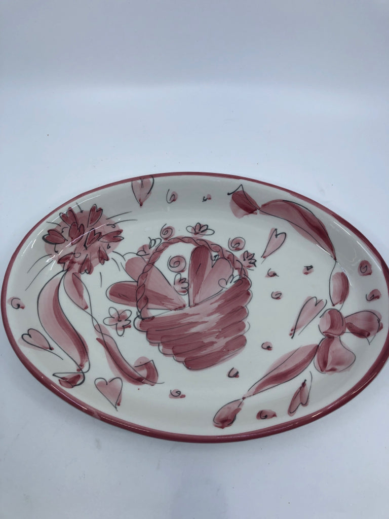 OVAL PINK HEART SERVING DISH.