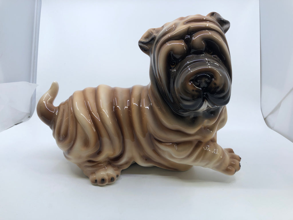 TAN CERAMIC WRINKLY SHAR PEI DOG.