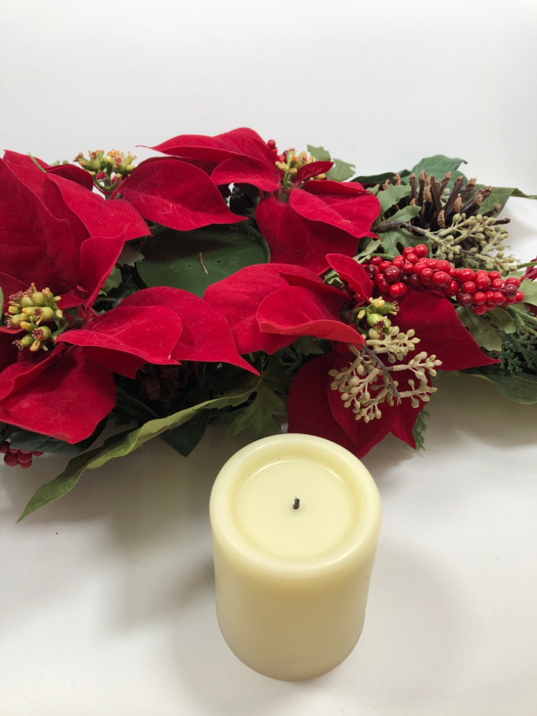 POINSETTIA & PINE LED CANDLE CENTERPIECE.