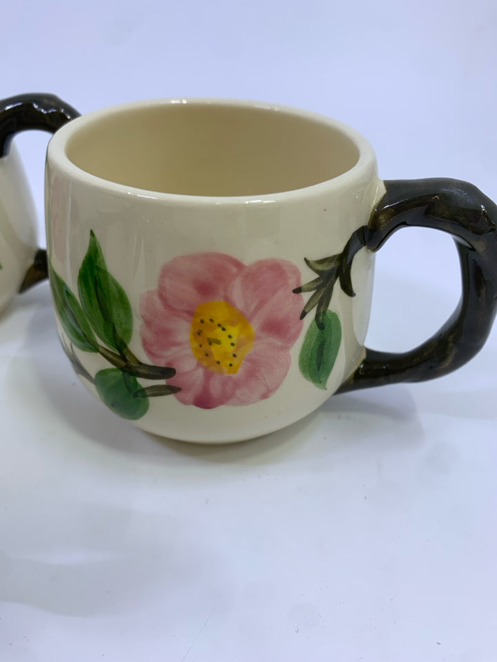 6PC VTG CREAM W/PINK FLOWERS MUG.