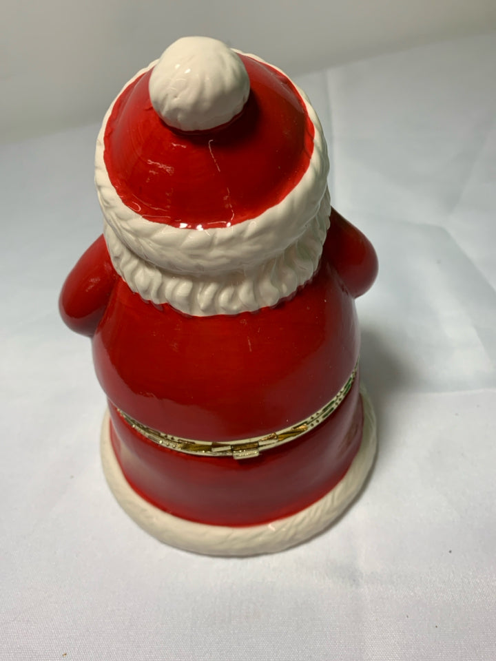 CERAMIC SANTA MUSIC BOX W/ REINDEER PULLING SLAY INSIDE.