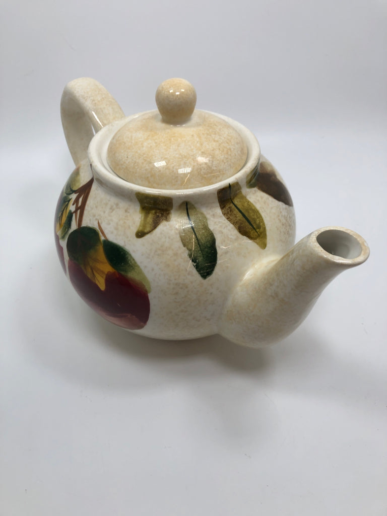 APPLES PAINTED CERAMIC TEAPOT.