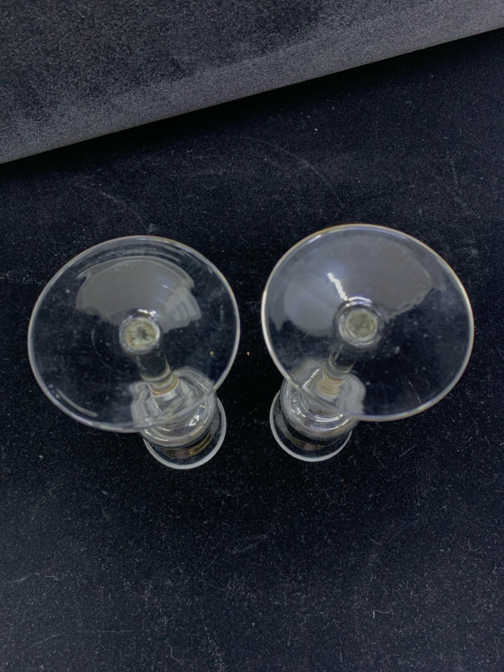 2 SMALL DELICATE GLASS CANDLE HOLDERS.