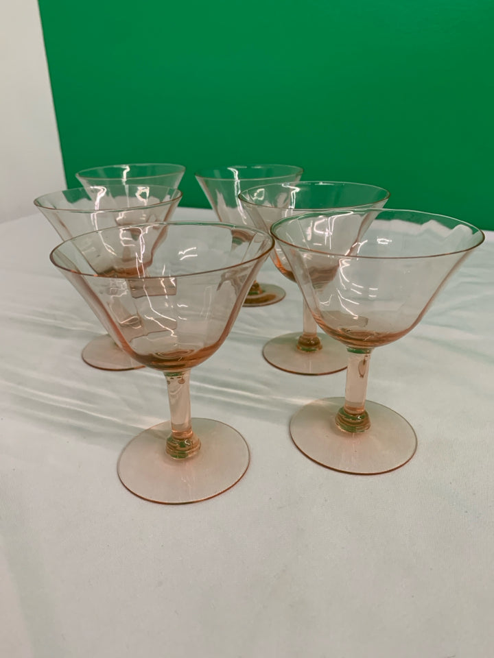 6 PINK TINTED COUPE GLASSES.