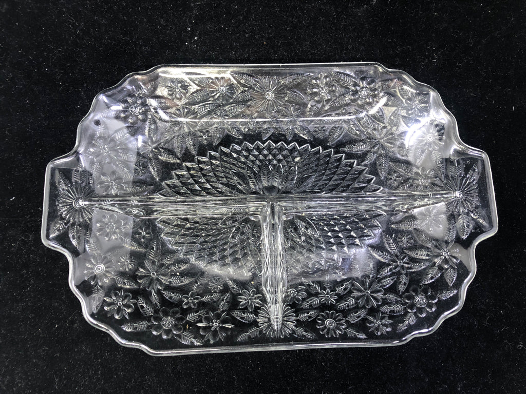 ETCHED FLORAL 3 SECTION SERVER W HANDLES.