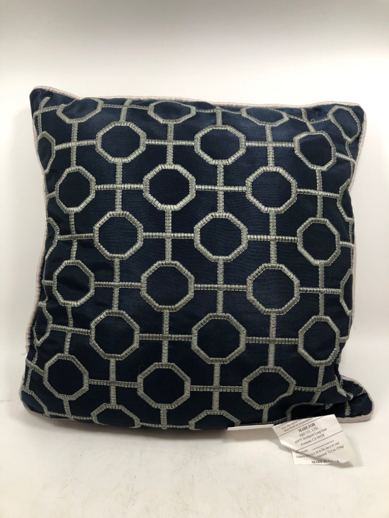 BLUE/GRAY STITCHED PILLOW.