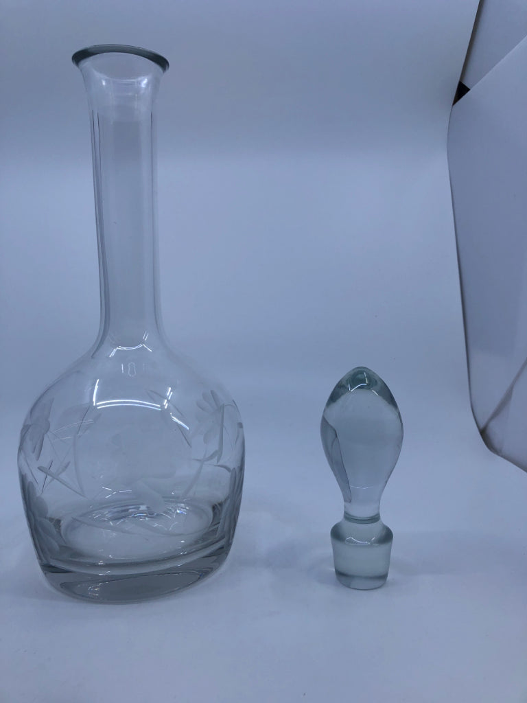 ETCHED FLORAL SKINNY NECK DECANTER.