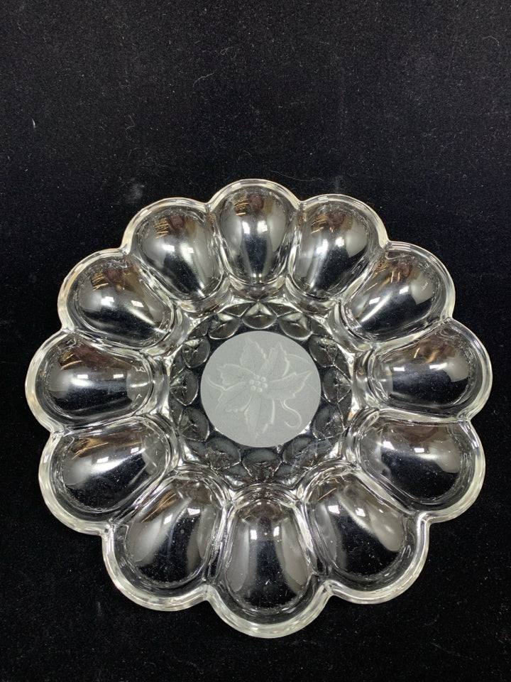 VTG GLASS DEVILED EGG PLATTER.