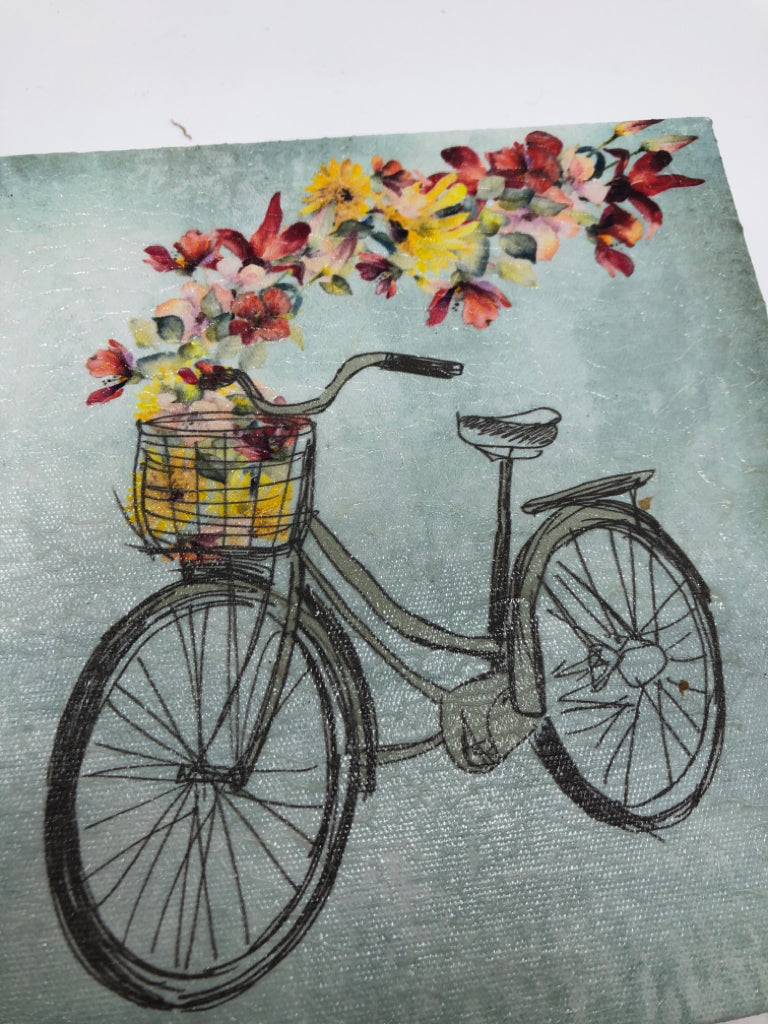 MINI BICYCLE W FLOWERS ON CANVAS.
