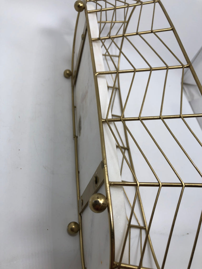 GOLD WIRE BASKET W/MARBLE BOTTOM.